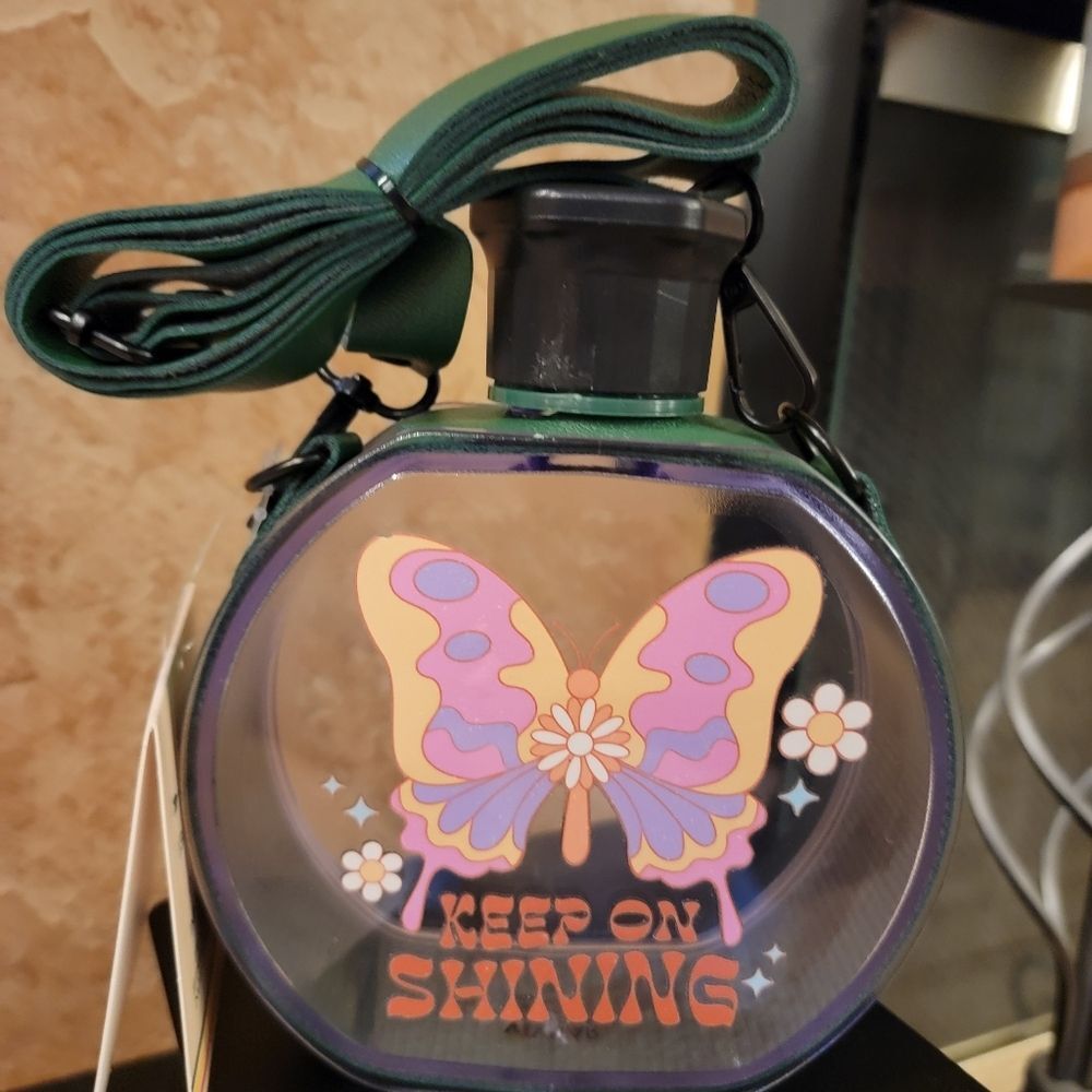 Butterfly‎ 'Keep On Shining' Crossbody Canteen Water Bottle